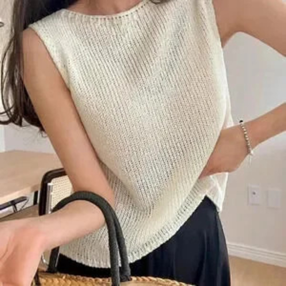 Beige Casual Women's Solid Round Neck Knit Top